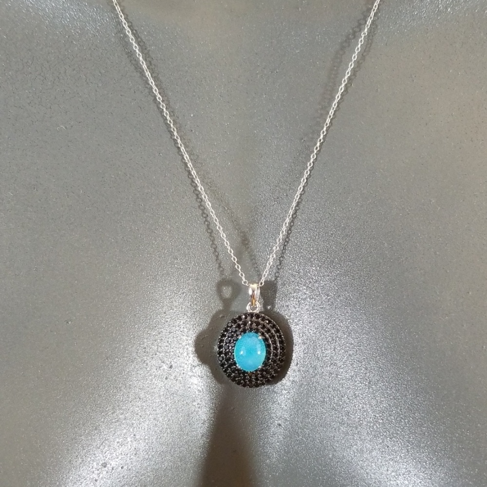 Blue opal/blk spinel necklace